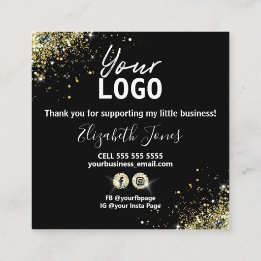 Hoe wordt Gold Glitter Black Instruction Card gebr Vierkante Visitekaartje (Achterkant)