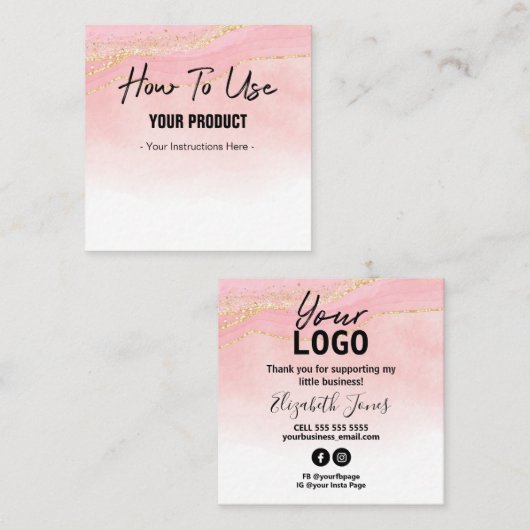Hoe wordt Sparkly Agate Pink Gold Instruction Squ Vierkante Visitekaartje (Voorkant / Achterkant)
