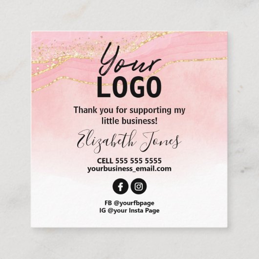 Hoe wordt Sparkly Agate Pink Gold Instruction Squ  Vierkante Visitekaartje (Achterkant)