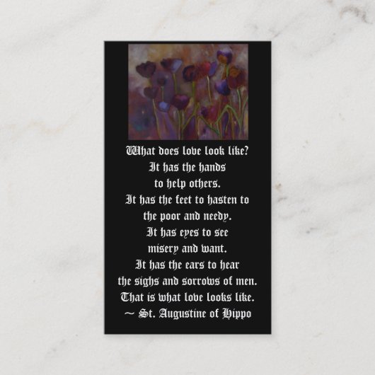 "Hoe ziet liefde eruit?" ~ St. Augustine Visitekaartje (Voorkant)