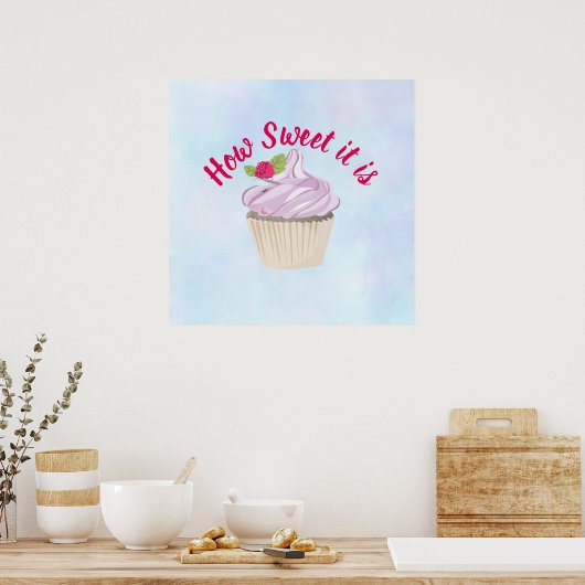 Hoe zoet het is Roze Cupcake Poster (Keuken)
