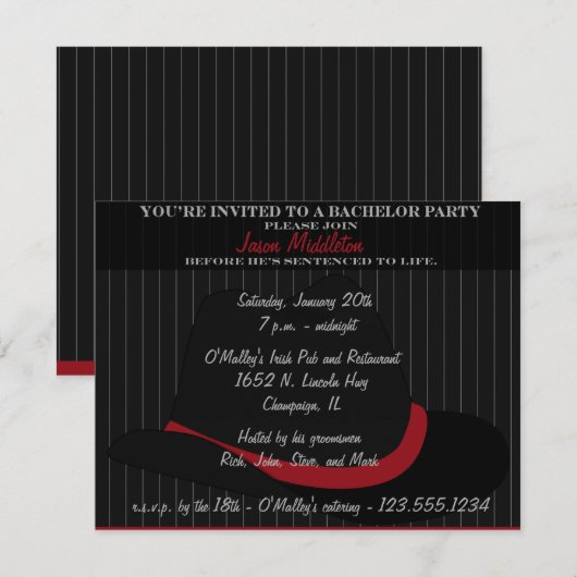 Hoed en strepen vrijgezellenfeest kaart (Voorkant / Achterkant)