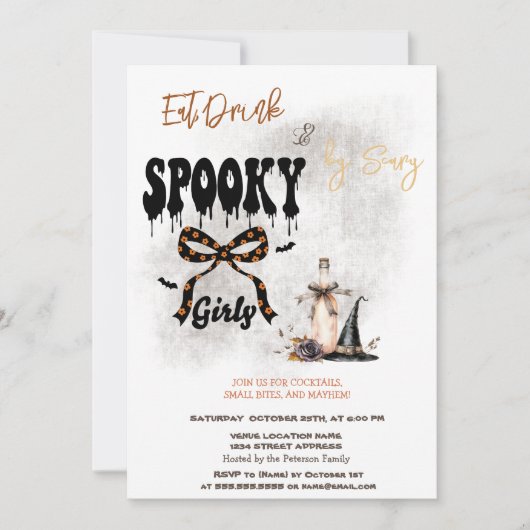 Hoed Met Strik & Cocktail Halloween Uitnodiging (Voorkant)