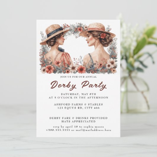 Hoed Watercolor Derby Feest Kaart (Staand voorkant)