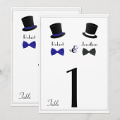 Hoeden en Strik Blauwe Gay Trouwtafel Nummer Kaart (Voorkant / Achterkant)