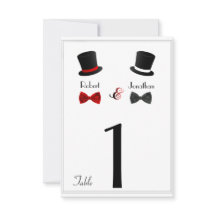 Hoeden en strikjes Tafelnummer gay huwelijk