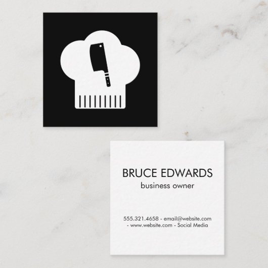 Hoeden van koks Slagersmes Vierkante Visitekaartje (Voorkant / Achterkant)