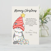 Hoedje Kat en Lichtjes Huisdier Liefhebber Kerst P Feestdagenkaart (Staand voorkant)