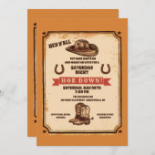 Hoedown Country Western Party Invitation Kaart (Voorkant / Achterkant)