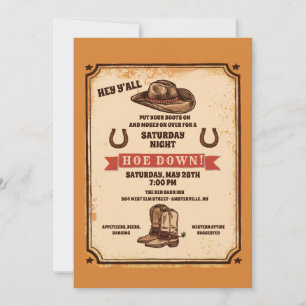 Hoedown Country Western Party Invitation Kaart