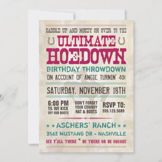 Hoedown Invitation Kaart (Voorkant)