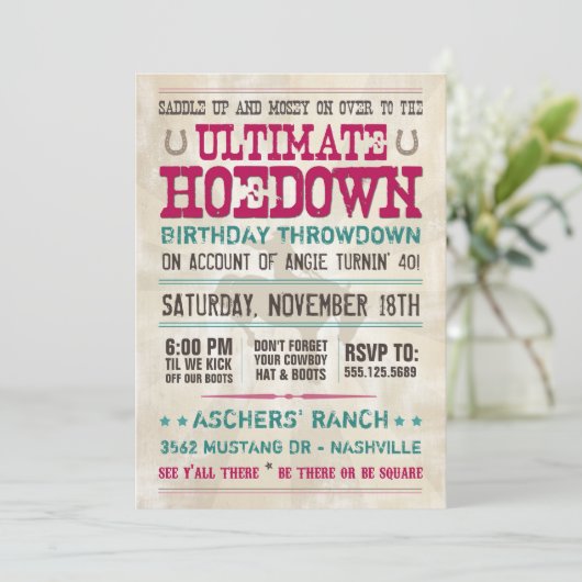 Hoedown Invitation Kaart (Staand voorkant)