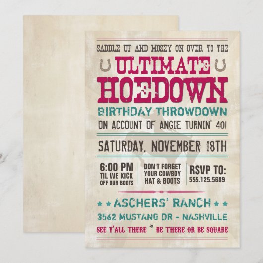 Hoedown Invitation Kaart (Voorkant / Achterkant)