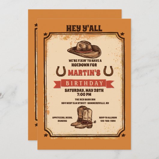 Hoedown Party Kaart (Voorkant / Achterkant)