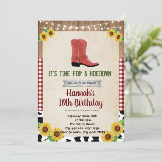 Hoedown Rustic Land Westerne uitnodiging (Staand voorkant)
