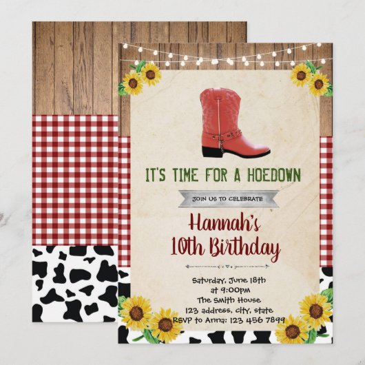 Hoedown Rustic Land Westerne uitnodiging (Voorkant / Achterkant)