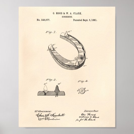 Hoefijzer 1881 Oude patentkunst Poster (Voorkant)