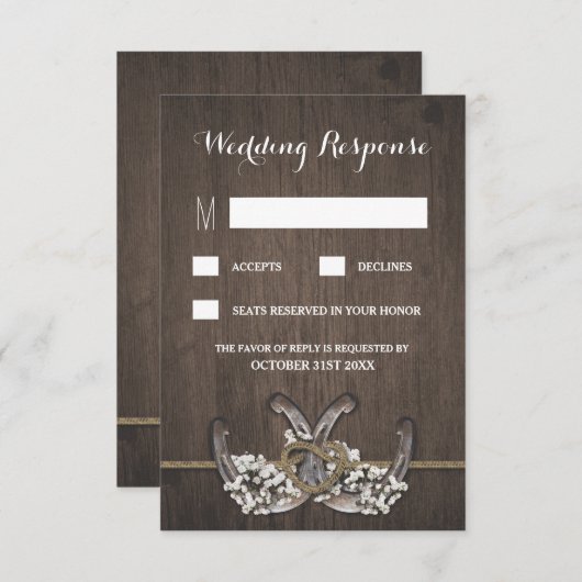 Hoefijzer Baby's Breath Rustieke Bruiloft RSVP Kaa (Voorkant / Achterkant)