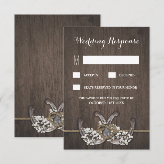 Hoefijzer Baby's Breath Rustieke Bruiloft RSVP Kaa Kaartje (Voorkant / Achterkant)