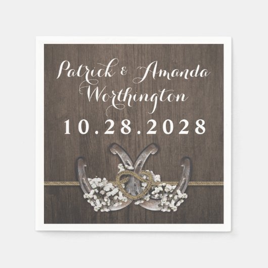 Hoefijzer Baby's Breath rustieke bruiloft servette Servet (Voorkant)