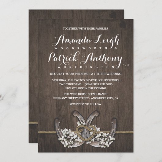 Hoefijzer Baby's Breath rustieke bruiloft uitnodig Kaart (Voorkant / Achterkant)