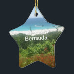 Hoefijzer Bay Beach, Bermuda Keramisch Ornament<br><div class="desc">Duw groengras met levendige oranje bloemen met Hoefijzer Bay Beach,  Bermuda,  als belangrijkste druppel. Parish of Southampton Bermuda celeste@khoncepts.com</div>