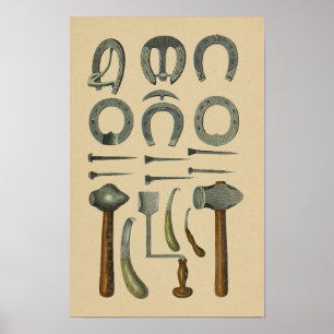  Hoefijzer, bijkomend gereedschap 1898 Afdrukken Poster