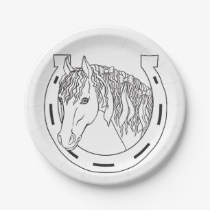 Hoefijzer Black White Western Weddenschap Papieren Bordje