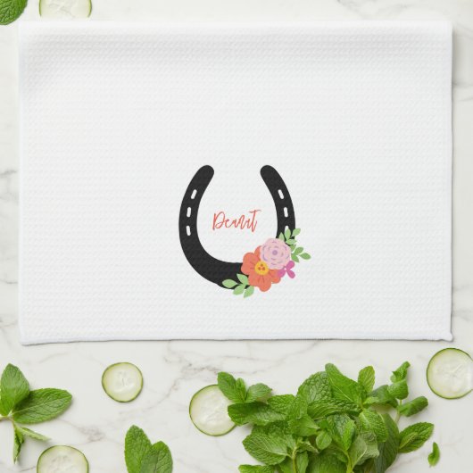 Hoefijzer Bloemen NAAM Keepsake Horse Memorial Theedoek (Gevouwen)