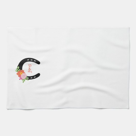 Hoefijzer Bloemen NAAM Keepsake Horse Memorial Theedoek (Horizontaal)