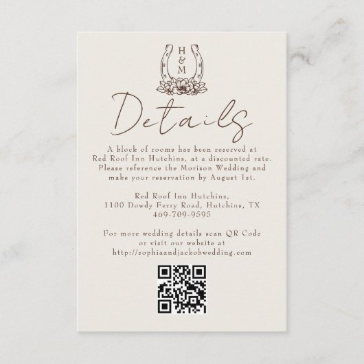 Hoefijzer Bloemen Western Boho Trouwdetail Informatiekaartje (Voorkant)