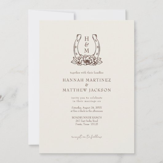Hoefijzer & Bloemen Western Country Boho Wedding Kaart (Voorkant)