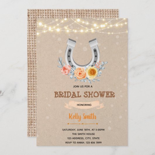 Hoefijzer bruidsdouche uitnodiging (Voorkant / Achterkant)