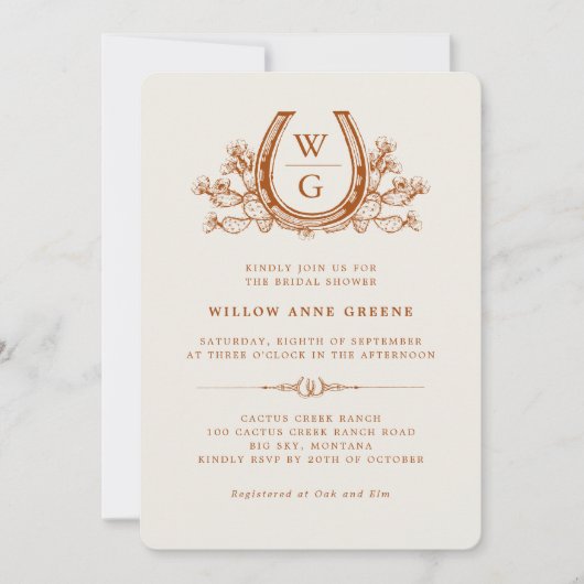 Hoefijzer Cactus Western Boho Vrijgezellenfeest Kaart (Voorkant)