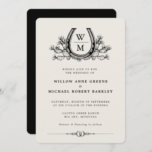 Hoefijzer Cactus Western Country Boho Wedding Kaart (Voorkant / Achterkant)