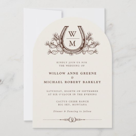 Hoefijzer Cactus Western Country Boho Wedding Kaart (Voorkant)