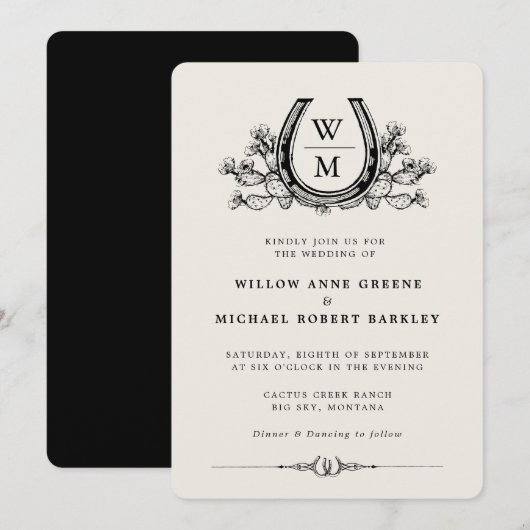 Hoefijzer Cactus Western Country Boho Wedding Kaart (Voorkant / Achterkant)