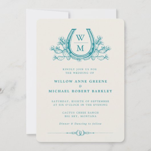Hoefijzer Cactus Western Land Boho Wedding Inv Kaart (Voorkant)