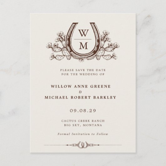 Hoefijzer Cactus Westerne Country Photo Wedding Briefkaart (Voorkant)