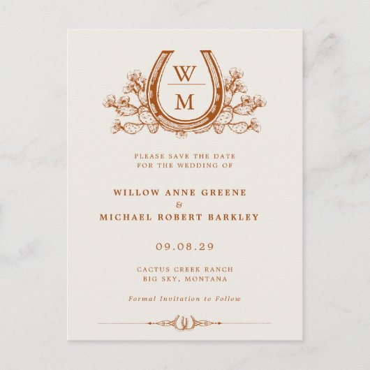 Hoefijzer Cactus Westerne Country Photo Wedding Briefkaart (Voorkant)