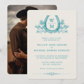 Hoefijzer Cactus Westerne Country Photo Wedding Kaart (Voorkant / Achterkant)