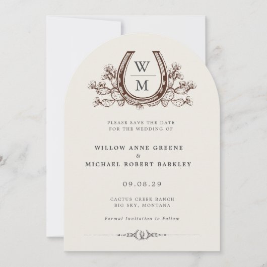 Hoefijzer Cactus Westerne foto Sla de datum op Kaart (Voorkant)