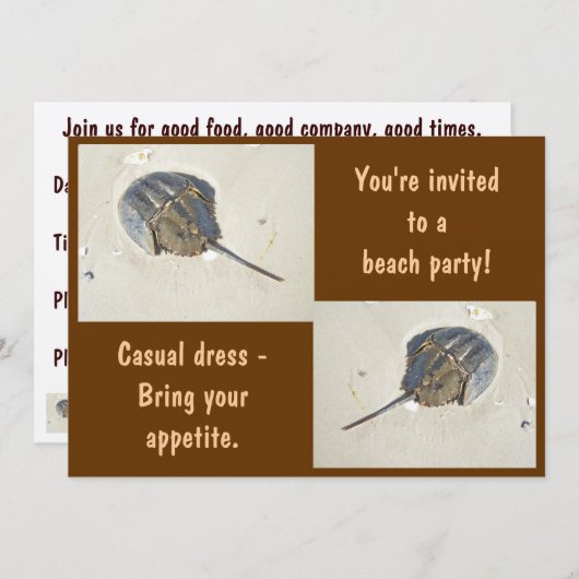 Hoefijzer Crab Beach Party-uitnodiging Kaart (Voorkant / Achterkant)