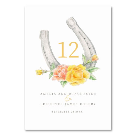 Hoefijzer en geel koraal rozen monogram kaart (Achterkant)