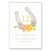 Hoefijzer en geel koraal rozen monogram kaart (Voorkant)