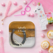 Hoefijzer en Parelland Western huwelijk Papieren Bordje (Feest)