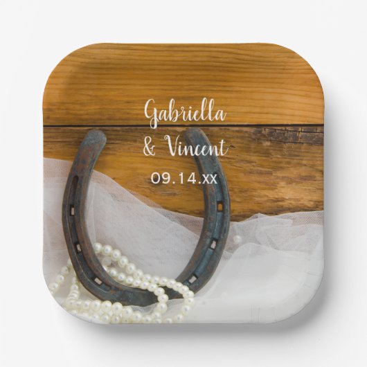 Hoefijzer en Parelland Western huwelijk Papieren Bordje (Voorkant)