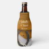 Hoefijzer en parelland Westerne bruiloft Flesjeskoeler (Fles Voorkant)