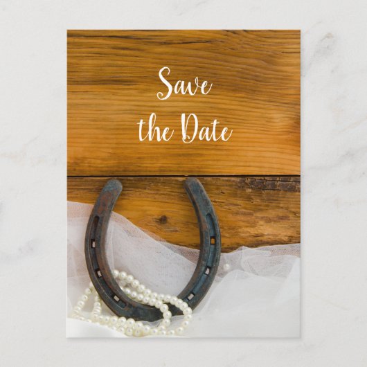 Hoefijzer en parels Western huwelijk sparen de Dat Aankondigingskaart (Voorkant)