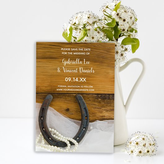 Hoefijzer en parels Western huwelijk sparen de Dat Save The Date